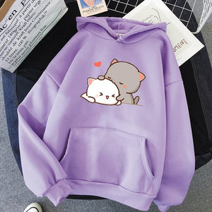 Pepper and Salt Cat Sharing Love Hoodie-Kawaii Dream
