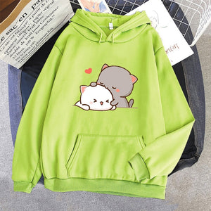 Pepper and Salt Cat Sharing Love Hoodie-Kawaii Dream