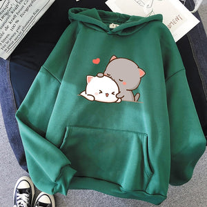 Pepper and Salt Cat Sharing Love Hoodie-Kawaii Dream