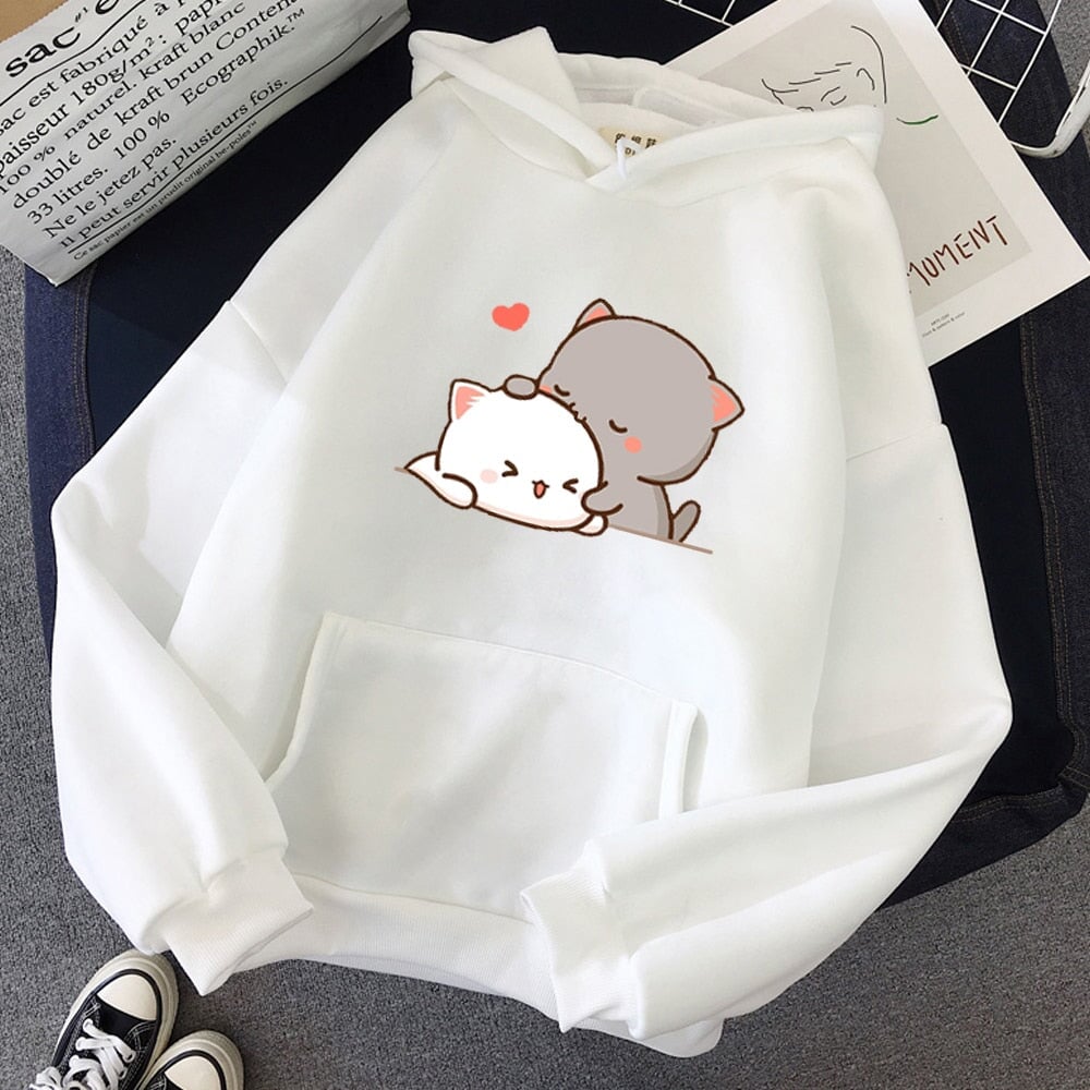 Pepper and Salt Cat Sharing Love Hoodie-Kawaii Dream