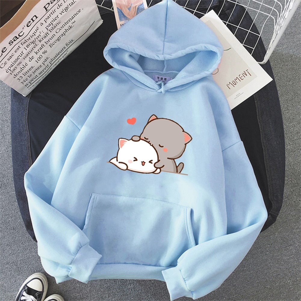 Pepper and Salt Cat Sharing Love Hoodie-Kawaii Dream