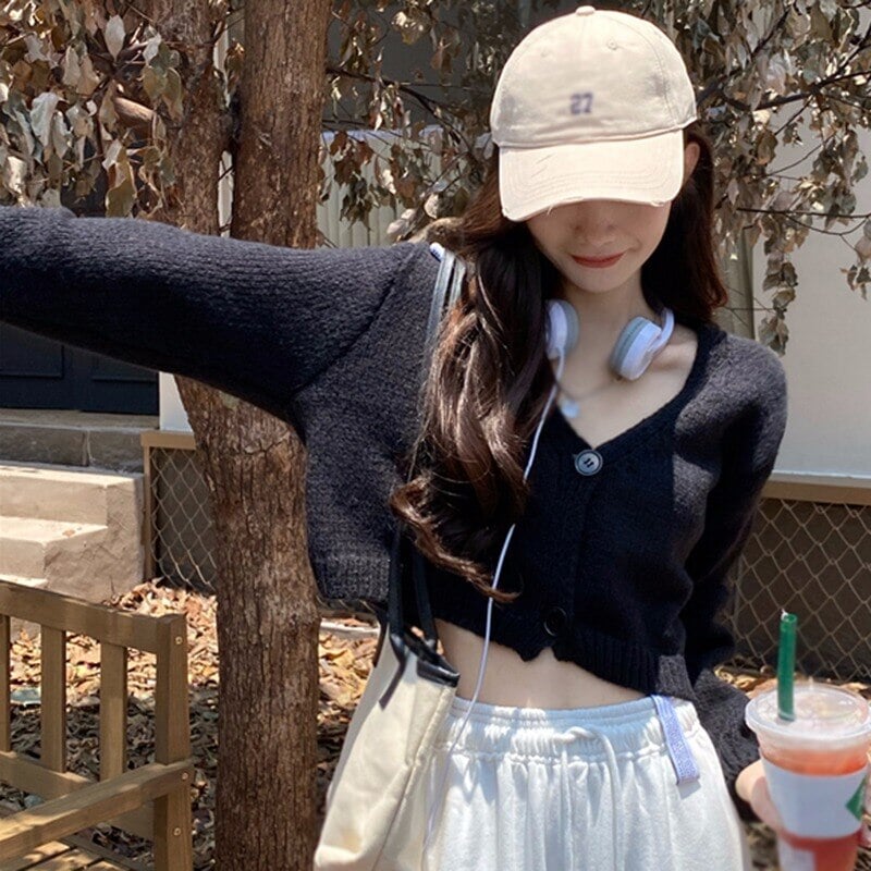 Petite Women's Cropped Balloon Sleeve Knit Cardigan-Kawaii Dream