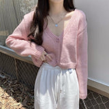 Petite Women's Cropped Balloon Sleeve Knit Cardigan-Kawaii Dream