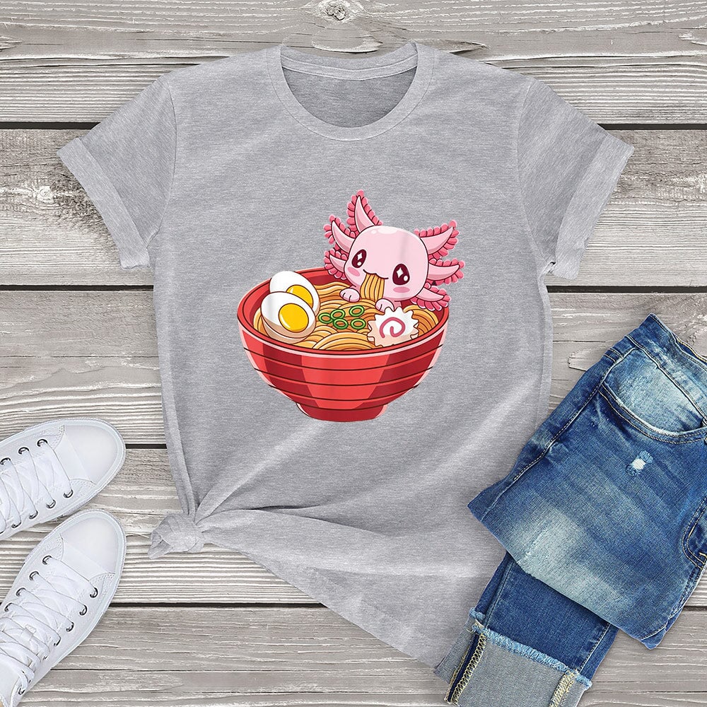 Pink Axolotl Bathing in Ramen Tee-Kawaii Dream
