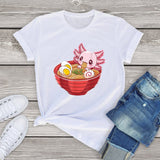 Pink Axolotl Bathing in Ramen Tee-Kawaii Dream