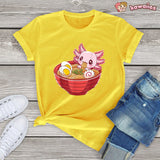 Pink Axolotl Bathing in Ramen Tee-Kawaii Dream