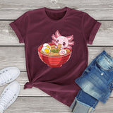 Pink Axolotl Bathing in Ramen Tee-Kawaii Dream