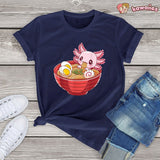 Pink Axolotl Bathing in Ramen Tee-Kawaii Dream