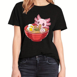 Pink Axolotl Bathing in Ramen Tee-Kawaii Dream
