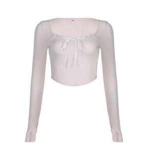 Pink Black Ribbon Laced Long Sleeve Women's Top-Kawaii Dream