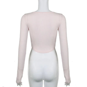 Pink Black Ribbon Laced Long Sleeve Women's Top-Kawaii Dream