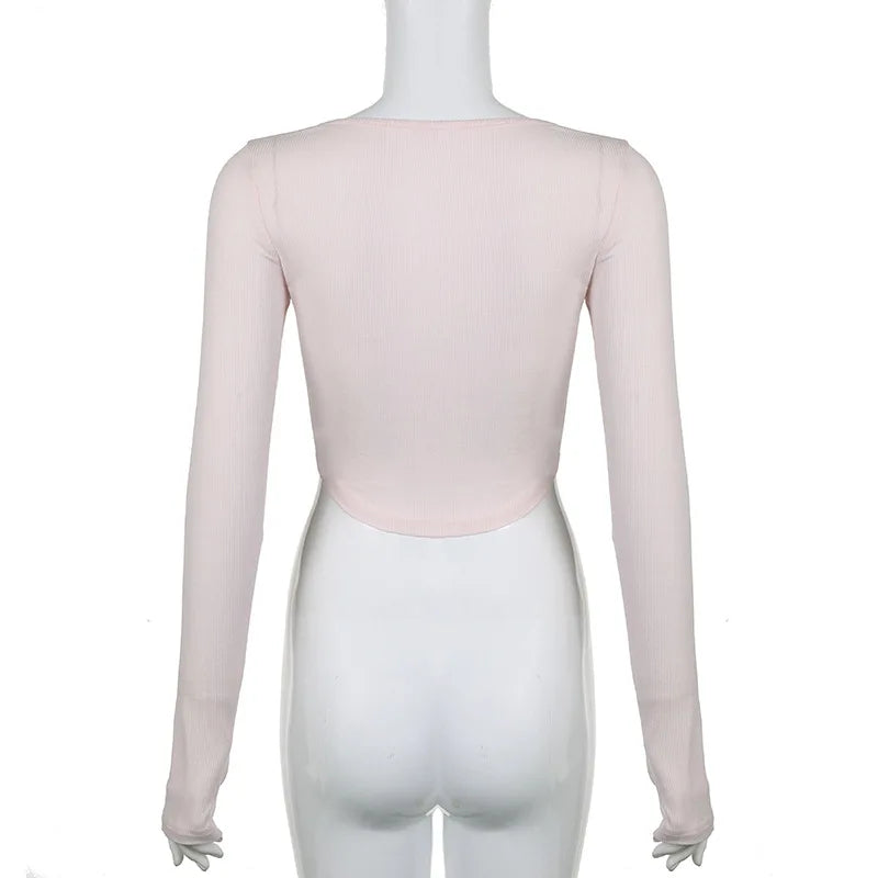 Pink Black Ribbon Laced Long Sleeve Women's Top-Kawaii Dream