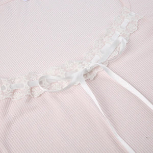 Pink Black Ribbon Laced Long Sleeve Women's Top-Kawaii Dream