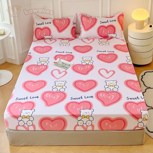 Pink Blue Kawaii Bear Polyester Bedsheet Only-Kawaii Dream