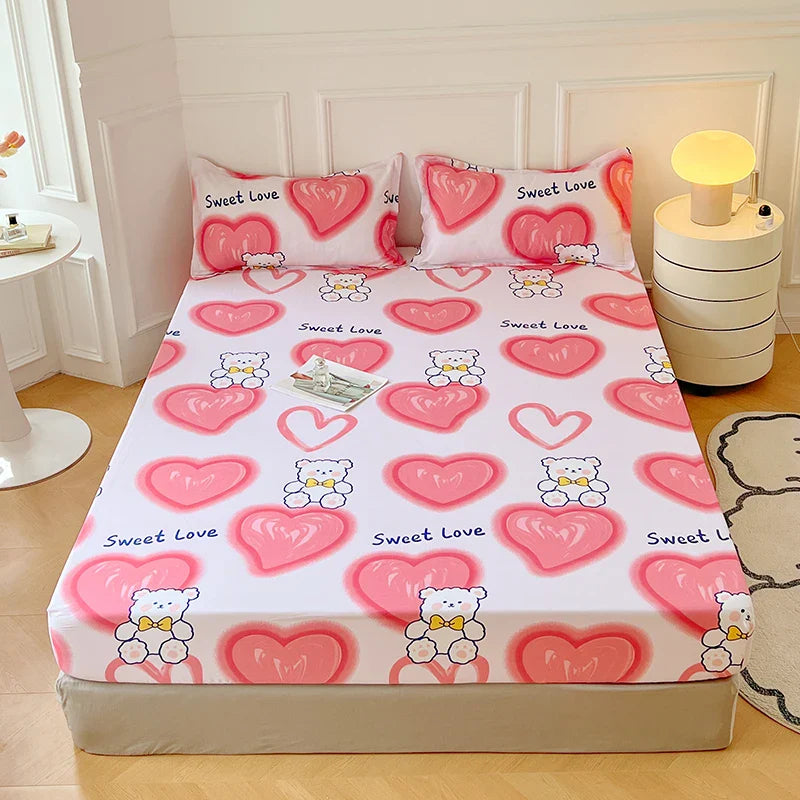 Pink Blue Kawaii Bear Polyester Bedsheet Only-Kawaii Dream