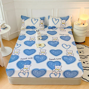 Pink Blue Kawaii Bear Polyester Bedsheet Only-Kawaii Dream