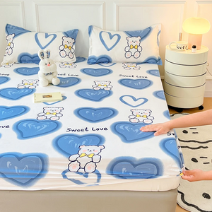 Pink Blue Kawaii Bear Polyester Bedsheet Only-Kawaii Dream