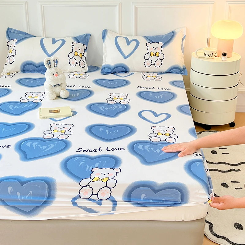Pink Blue Kawaii Bear Polyester Bedsheet Only-Kawaii Dream