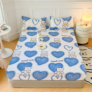 Pink Blue Kawaii Bear Polyester Bedsheet Only-Kawaii Dream