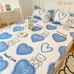 Pink Blue Kawaii Bear Polyester Bedsheet Only-Kawaii Dream