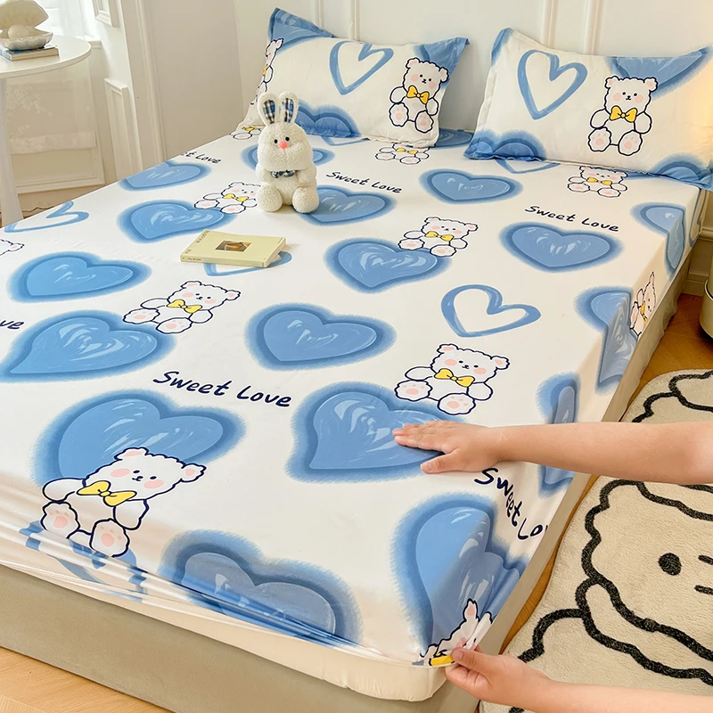 Pink Blue Kawaii Bear Polyester Bedsheet Only-Kawaii Dream