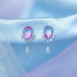 Pink Blue Reverse Teardrop Gold-Plated Stud Earrings-Kawaii Dream