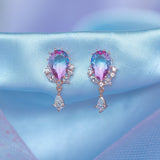 Pink Blue Reverse Teardrop Gold-Plated Stud Earrings-Kawaii Dream