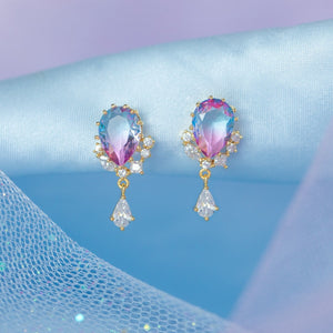Pink Blue Reverse Teardrop Gold-Plated Stud Earrings-Kawaii Dream