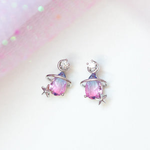 Pink Blue Teardrop Gold-Plated Stud Earrings-Kawaii Dream