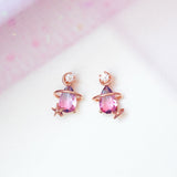 Pink Blue Teardrop Gold-Plated Stud Earrings-Kawaii Dream