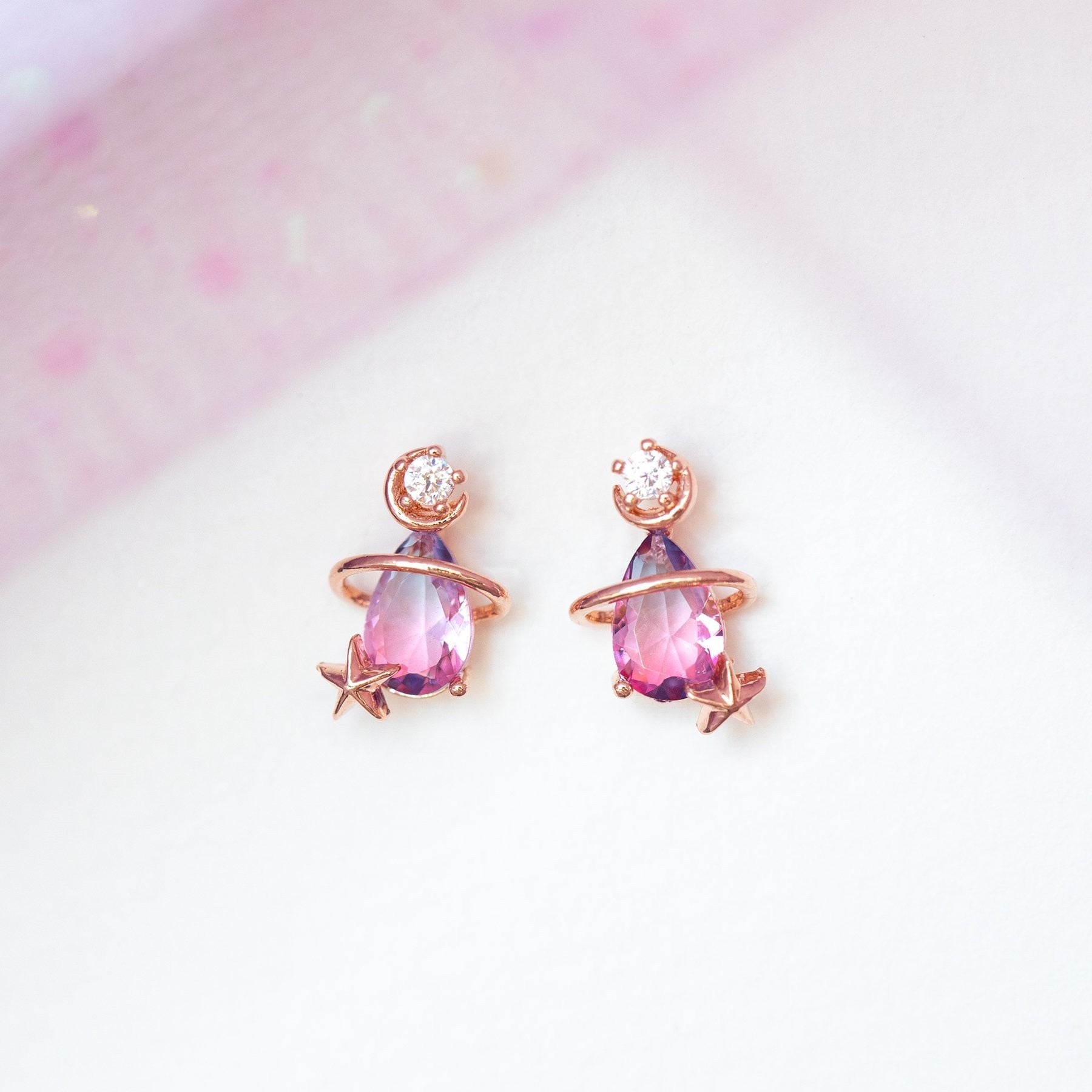 Pink Blue Teardrop Gold-Plated Stud Earrings-Kawaii Dream