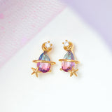 Pink Blue Teardrop Gold-Plated Stud Earrings-Kawaii Dream