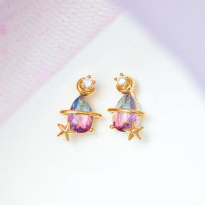 Pink Blue Teardrop Gold-Plated Stud Earrings-Kawaii Dream