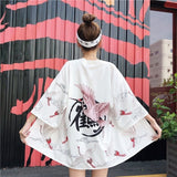 Pink Crane White Black Women's Kimono-Kawaii Dream