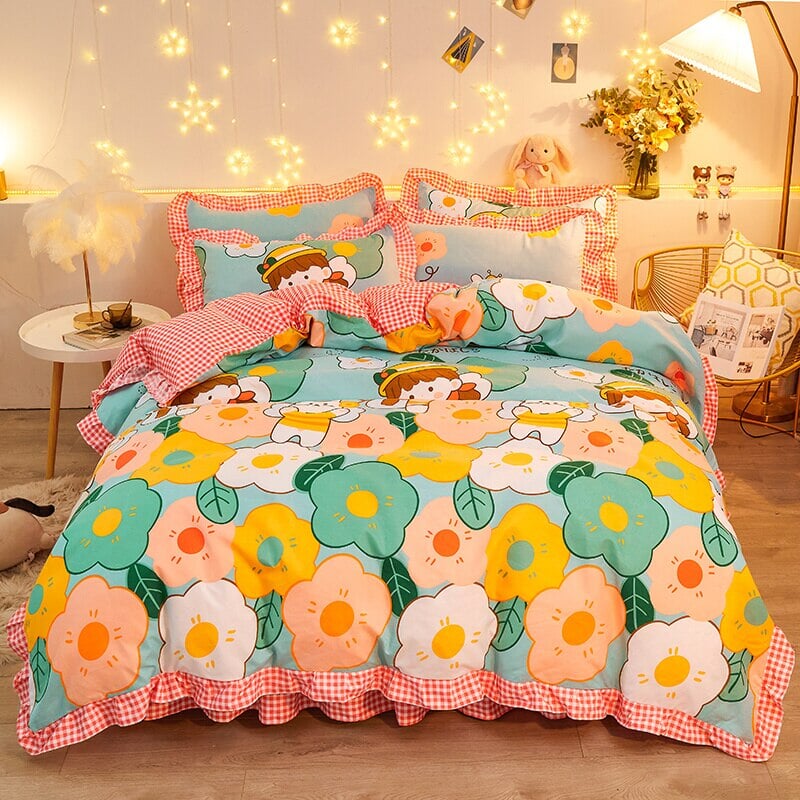 Pink Floral Bedding Set Collection with Bed Sheet-Kawaii Dream