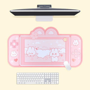 Pink Gaming Bunny Large Mouse Pad with Ears-Kawaii Dream