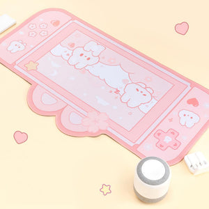 Pink Gaming Bunny Large Mouse Pad with Ears-Kawaii Dream