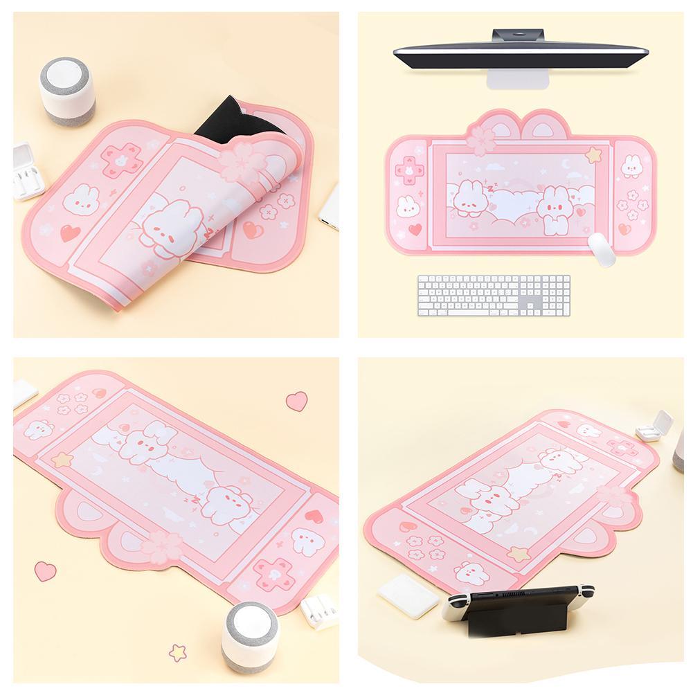 Pink Gaming Bunny Large Mouse Pad with Ears-Kawaii Dream