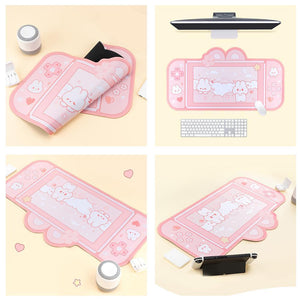 Pink Gaming Bunny Large Mouse Pad with Ears-Kawaii Dream