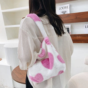 Pink Hearts Fluffy Tote Bag-Kawaii Dream