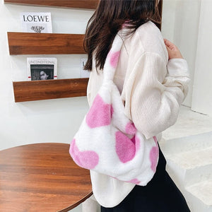 Pink Hearts Fluffy Tote Bag-Kawaii Dream