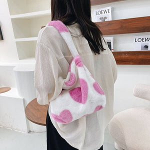Pink Hearts Fluffy Tote Bag-Kawaii Dream
