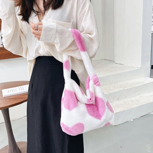 Pink Hearts Fluffy Tote Bag-Kawaii Dream