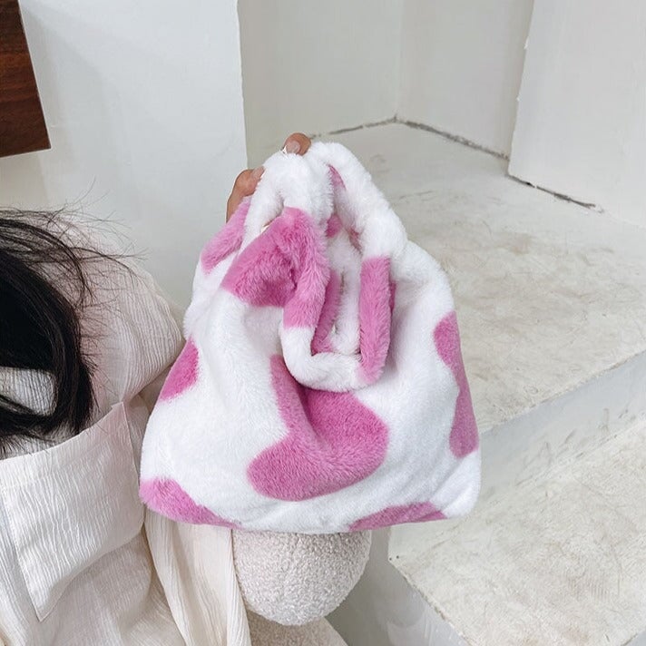 Pink Hearts Fluffy Tote Bag-Kawaii Dream