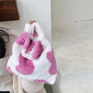 Pink Hearts Fluffy Tote Bag-Kawaii Dream