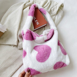 Pink Hearts Fluffy Tote Bag-Kawaii Dream