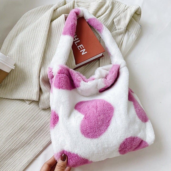 Pink Hearts Fluffy Tote Bag-Kawaii Dream