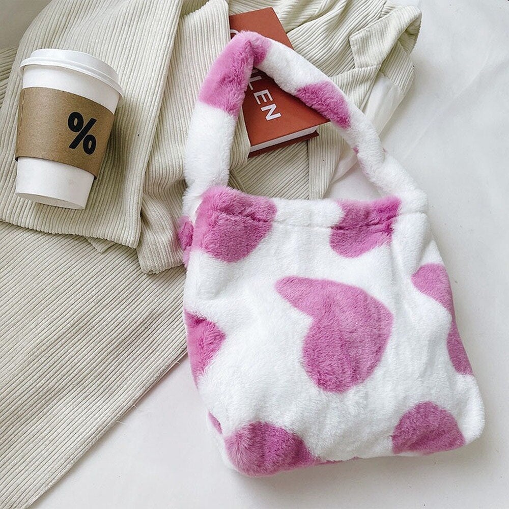 Pink Hearts Fluffy Tote Bag-Kawaii Dream