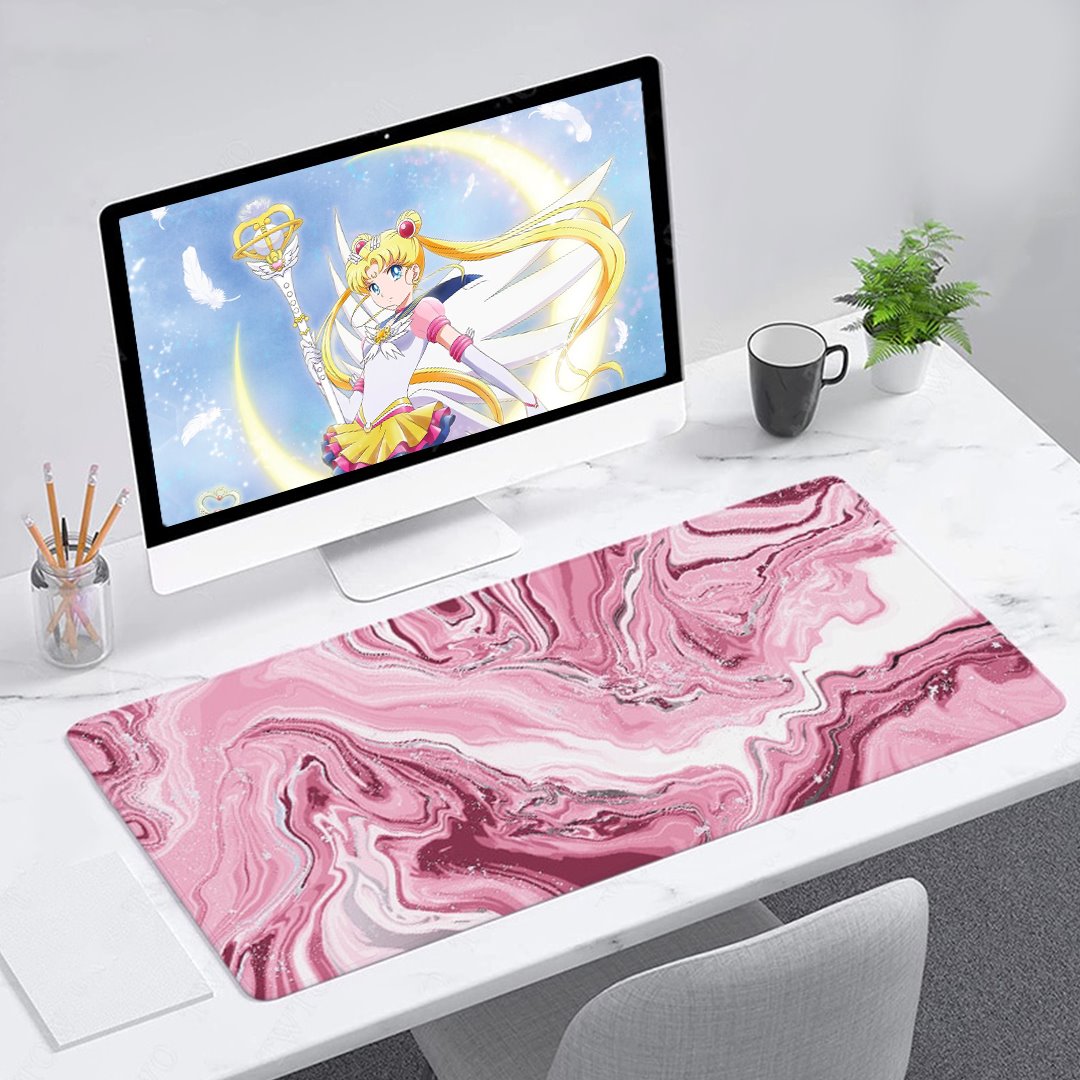 Pink Red Marble Abstract Art Large Mouse Pad-Kawaii Dream