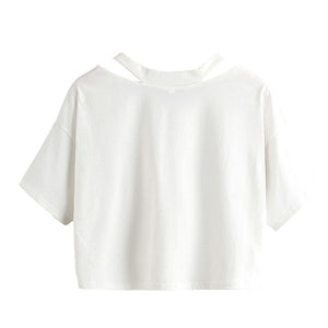 Pink Riamu Cute Anime Girl Print V-neck Crop Top Tee-Kawaii Dream